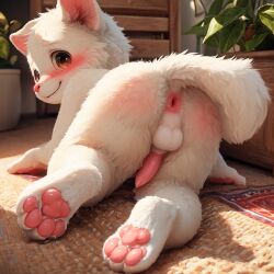 4k ai_generated animal_genitalia animal_penis anthro blush canine cute fluffy hdr presenting raised_tail solo_male