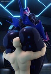 1boy 1girls 3d arcee arcee_(prime) big_ass bubble_ass bubble_butt darkflash23 face_in_ass fat_ass huge_ass huge_breasts human_on_humanoid larger_female looking_back robot robot_girl smaller_male thick_thighs transformers transformers_prime