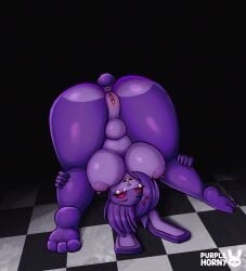 absurd_res anthro anus areola ass ass_up big_breasts big_butt bonnie_(cally3d) bonnie_(fnaf) breasts buckteeth checkered checkered_floor eyeshadow female five_nights_at_freddy's fredina's_nightclub genitals hi_res lagomorph leporid makeup mammal nipples nude pink_eyes purplehorny pussy rabbit scottgames scut_tail short_tail solo tail teeth