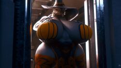 3d alien alien_girl alien_humanoid big_breasts halloween halo_(series) huge_breasts runninonempty sangheili thick_thighs voluptuous voluptuous_female witch_hat