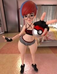 3d blender cybrokrimson penny_(pokemon) pokemon shorts small_breasts