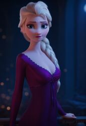 ai_generated angel_light angel_light_(artist) blue_eyes cute disney disney_princess elegant elsa_(frozen) frozen_(film) frozen_2 night nightgown princess white_hair