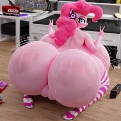 1girls ai_generated ass bimbo friendship_is_magic from_behind headphones hourglass_figure hyper hyper_ass my_little_pony peace_sign pink_hair pinkie_pie_(mlp) puffy_pussy snuddy_(style) sweat sweaty twerking