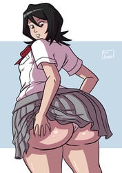 axel-rosered big_butt bleach bottom_heavy butt butt_expansion butt_grab color dat_ass flat_chest huge_butt inflation kuchiki_rukia panties school_uniform small_breasts