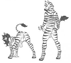 animal_genitalia animal_penis anthro duo equid equine equine_genitalia equine_penis genitals herm incestuous_voyeur_(lore) intersex libra-11 male mammal monochrome penis presenting pussy sibling_(lore) zebra