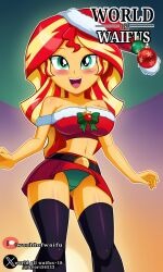 equestria_girls mlp_g4 my_little_pony mylittlepony santa_claus santa_costume santa_hat sunset_shimmer