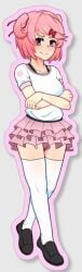 arms_crossed doki_doki_literature_club natsuki_(doki_doki_literature_club) panty_peek pink_eyes pink_hair scocks4you skirt steamy_shack