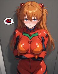 ai_generated among_us among_us_red among_us_reference annoyed arms_crossed asuka_langley_sohryu blue_eyes blush ginger neon_genesis_evangelion plugsuit pout