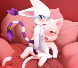 ? bed blush cat charle_(character) darkmirage digimon dildo double_dildo fairy_tail feline female gatomon learning lying open_mouth penetration pussy sex_toy toy vaginal_penetration vibrator yuri