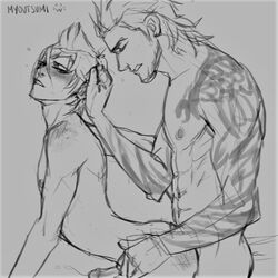 2boys anal final_fantasy final_fantasy_xv gay gladiolus_amicitia human human_only male male/male male_focus male_only male_penetrated male_penetrating multiple_boys myoutsumi nude penetration prompto_argentum sex sketch tattoo thrusting yaoi