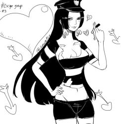 1girls big_breasts black_hair boa_hancock female female_only hat heart long_hair monochrome navel one_piece samanta95 smile thighs