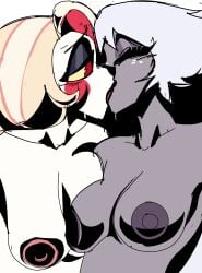 2girls big_areola big_nipples breast_squish breast_to_breast breasts breasts_out charlie_morningstar_(hazbin_hotel) closed_eyes emily_(hazbin_hotel) female female/female female_on_female female_only fleshpie669 hazbin_hotel hellaverse kissing lesbian_couple lesbian_domination lesbian_focus lesbian_kiss lesbian_sex medium_breasts multiple_females multiple_girls nude nude_female sweat sweaty sweaty_breasts titfight yuri