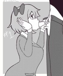 blowjob bow clothed doki_doki_literature_club fellatio hair_bow hairbow monochrome sayori_(doki_doki_literature_club) scocks4you tagme