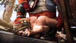 1boy1girl 1girls 3d 3d_(artwork) 4k accurate_art_style ass blender borderlands borderlands_3 crying face_down_ass_up forced gearbox_software helmet highres holding_legs looking_at_partner monster moze_(borderlands) nude_female one_eye_closed rape rekkakun render running_mascara sex soldier stylized uncomfortable watermark