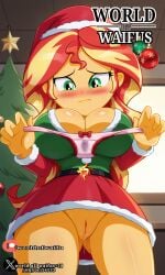 equestria_girls mlp_g4 my_little_pony mylittlepony santa_claus santa_costume santa_hat sunset_shimmer