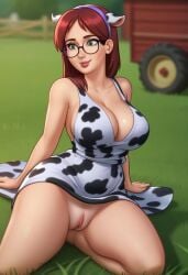 1girls 2d 2d_(artwork) ai_generated beautyash big_breasts breasts civitai cleavage clothed clothing completely_nude completely_nude_female cow_ears cow_ears_headband cow_print curvaceous curves curvy curvy_body curvy_female curvy_figure curvy_hips digital_drawing_(artwork) digital_media_(artwork) dress female female_focus female_only glasses green_eyes headband judith_(summertime_saga) light-skinned_female light_skin long_hair medium_breasts nude nude_female on_floor pose posing presenting presenting_breasts presenting_pussy pussy pussy_lips red_hair shaved_crotch shaved_pussy showing_breasts showing_off showing_pussy sitting smile smiling solo solo_focus summertime_saga tanline tanlines teenage_girl teenager vagina