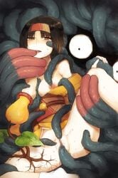 1boy 1girls big_breasts black_hair breast_sucking breasts erika_(pokemon) hairband highres japanese_clothes kimono milking_tentacles mosaic_censoring nabenko pokemon pokephilia pussy rape restrained socks tangrowth tear tentacle tentacle_sucking_breasts vaginal_penetration yellow_eyes