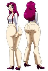 1girls ai_generated big_butt bubble_ass bubble_butt caked_up cheesecake dumptruck_ass high_heels long_legs original_character purple_hair solo ssktch suspenders tall tight_clothing