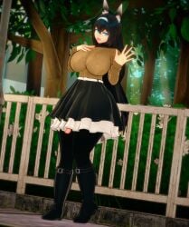 1futa 3d animal_ear_fluff animal_ears ayane_(cool_vibrations) black_hair blue_eyes boots cat_ears cool_vibrations futa_only futanari hairband nekomimi penis_peek skirt solo_futa tagme thick_thighs thigh_highs thighhighs tip_peeking