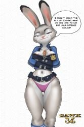 adultsize_varaint anthro badge belt big_ears breasts camel_toe cleavage clothed clothing cookie dialogue disney english_text female food food_between_breasts gawk34 grey_body hi_res judy_hopps lagomorph leporid looking_at_viewer mammal navel nipple_slip panties police police_uniform purple_eyes rabbit simple_background smile smiling_at_viewer smirk smirking_at_viewer solo speech_bubble text underwear uniform utility_belt white_background wide_hips zootopia