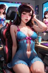 ai_generated brown_eyes brown_hair d.va long_hair medium_breasts naughtygirlsai overwatch overwatch_2 skinny streaming