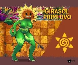 1futa 1girls anthro anthrofied ass breasts breasts cavewoman dickgirl female flora_fauna futa_only futanari penis plant plant_girl plant_humanoid plantie plants_vs._zombies plants_vs_zombies popcap_games primal_sunflower_(pvz) primitive spear sunflower sunflower_(pvz)