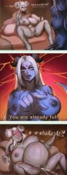 1futa 1girls anonymous_artist areolae blue_skin breasts comic_panel cum_in_pussy draenei draenei_female draenei_futa english english_text female futa_on_female futa_sans_balls futanari hokuto_no_ken horns horsecock horsecock_futanari inflation meme nipples surprised surprised_expression tail talatia text vagina vaginal_penetration voisin_puredawn white_hair white_skin world_of_warcraft you_are_dead