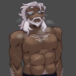 1male body_hair cookie_run_kingdom long_hair muscular_male shirtless sweat tea_knight_cookie