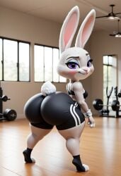 ai_generated anthro bike_shorts blushing booty_shorts darkinbot003 furry_female huge_ass judy_hopps rabbit_ears rabbit_girl rabbit_humanoid rabbit_tail shortstack sports_bra zootopia