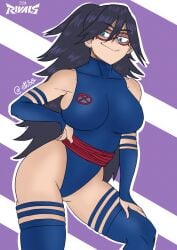 1girls big_breasts cosplay ettso marvel midnight_(my_hero_academia) my_hero_academia pose posing psylocke_(cosplay) teacher thighs