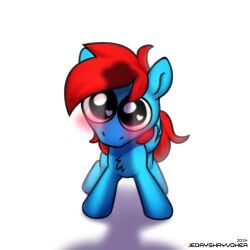 1:1 autism_creature big_eyes blue_body blush chest_tuft equid equine fan_character feral hair hasbro heart_eyes heart_symbol hi_res jedayskayvoker kladro_(character) mammal my_little_pony mythological_creature mythological_equine mythology pegasus penis_shadow red_hair shadow simple_background tuft white_background wings