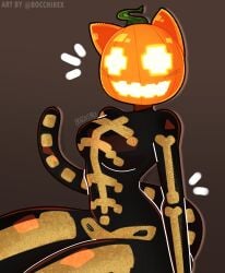 costume fortnite fortnite:_battle_royale gold halloween latex pumpkin pumpkin_cat_(fortnite) pumpkin_head skeleton tail thick_thighs