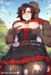 ai_generated bald big_ass big_breasts big_butt big_thighs black_hair blush cape dark-skinned_male dark_skin dress faceless_male grey_eyes groping groping_breasts groping_from_behind huge_ass huge_butt huge_thighs medium_breasts multicolored_hair muscular muscular_male ruby_rose rwby torn_pantyhose wanuze wide_hips