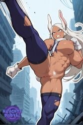 abs ai_generated animal_ears areola areolae big_breasts big_breasts big_breasts boku_no_hero_academia breasts breasts breasts bunny_ears bunny_girl bunny_tail city city_ruins clenched_teeth female female_focus female_only focused gloves jorgecarlosai kicking leotard long_hair mirko miruko motion_blur motion_lines muscular muscular_female my_hero_academia naughtyportal navel nipples pubic_hair pussy quirk_(mha) rabbit_humanoid red_eyes ruins standing_on_one_leg superheroine toned toned_body toned_female toned_stomach torn_bodysuit torn_clothes torn_clothing torn_leotard torn_outfit vagina watermark white_hair white_pubic_hair