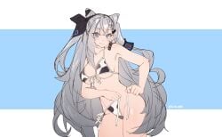 1girls bikini cow_bikini cow_print cowkini female hololive hololive_indonesia hololive_indonesia_holoh3ro large_breasts looking_at_viewer silver_hair solo tilt-shift_(azalanz) vestia_zeta virtual_youtuber