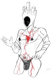 1boy arm_up bikini_top bulge gay gay_male hand_on_hip hole_in_head homosexual male male_focus male_only minos_prime_(ultrakill) new_blood_interactive no_face no_visible_genitalia simple_background simple_coloring simple_shading skimpy skimpy_clothes snake snakes succubus_tattoo tagme thong translucent_body ultrakill veins visible_veins white_skin