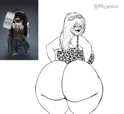 1female 1girl 1girls 2d 2d_(artwork) 2d_artwork ass ass_focus big_ass drawing huge_ass looking_at_viewer looking_back majusuco reference_image roblox roblox_avatar robloxian showing_ass sketch turned_around