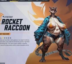 ai_generated amandovakin anthro bbw concept_art furry huge_breasts male_to_female marvel_rivals raccoon rocket_raccoon sagging_breasts