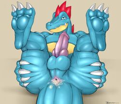 alligator anal balls claws cum cum_in_ass cum_inside dreiker feraligatr looking_at_viewer male male_only penis pokémon_(species) pokemon presenting reptile scalie solo