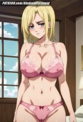 ai_generated aindroidparanoid annie_leonhardt ass attack_on_titan bed bedroom big_ass big_breasts big_butt blonde_hair blue_eyes bra busty curvy cute fat_ass female female_only hips huge_ass huge_breasts indoors large_ass large_breasts legs lingerie narrow_waist panties shingeki_no_kyojin short_hair slim_waist stable_diffusion thick_ass thick_thighs voluptuous waist wide_hips