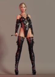 3d 3d_(artwork) artist_name blonde_hair brown_eyes dominatrix dominatrix_outfit elena_(final_fantasy) elenachatnoir final_fantasy final_fantasy_vii final_fantasy_vii_rebirth final_fantasy_vii_remake fit_female gloves high_heel_boots high_heels highres holding_object hourglass_figure instagram_username latex latex_boots latex_clothing latex_gloves latex_leotard leotard long_hair necklace pinup short_hair showcase_outfit thigh_strap toned tumblr_username twitter_username whip young_female younger_female