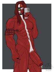 1boy abs acrux acrux_(polarisinhostar) big_penis cellphone countryhumans countryhumans_oc facial_hair foreskin grey_background highres leaking leaking_precum long_hair male male_only mirror_selfie muscular muscular_male naked naked_male nude nude_male original_character pecs penis penis_out phone polarisinhostar red_body red_hair red_penis red_skin selfie semi-erect solo solo_male thick_penis white_eyes