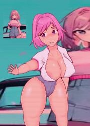 big_breasts breasts breasts_bigger_than_head breasts_out huge_breasts newt0nc0w nyut0nushi pink_eyes pink_hair