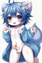 background blue_ears blue_hair blue_tail blush cute cute_face fur_ears furry furry_balls furry_male furry_only fury guy happy hard_cock idk_what_to_tag_it lovely naked naked_furry naked_male no_underwear open_mouth pink_eyes pink_nipples random small_breasts small_dick small_penis tail tiny_penis what young