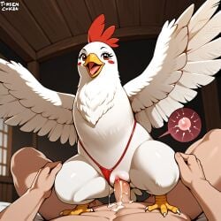 ai_generated avian beak chicken cowgirl_position feral feral_penetrated human_on_feral human_penetrating_feral impregnation interspecies_impregnation pov thong thong_aside wings