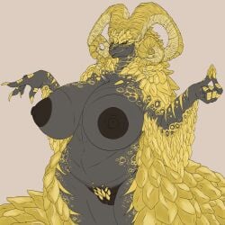 anthro big_breasts curvy curvy_female horns huge_breasts kulve_taroth monster_hunter thick_thighs tolerain_(artist) voluptuous voluptuous_female