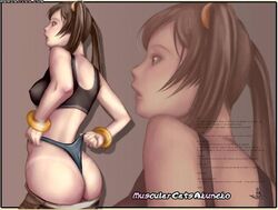 1girls akuneko anus ass bracelets brown_hair dat_ass erect_nipple female ling_xiaoyu midriff namco sideboob solo tanlines tekken thong tied_hair twintails wedgie