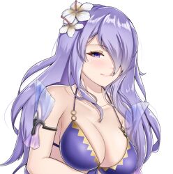 1girls alternate_costume bare_shoulders bikini breasts camilla_(fire_emblem) camilla_(summer)_(fire_emblem) cleavage female female_only fire_emblem fire_emblem_fates fire_emblem_heroes flower hair_flower hair_ornament large_breasts long_hair looking_at_viewer nintendo official_alternate_costume purple_bikini purple_eyes purple_hair purple_swimsuit smile solo succducc888 swimsuit upper_body very_long_hair white_flower