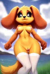 ai_generated big_breasts big_hips breasts critters_(poppy_playtime) dog dogday_(poppy_playtime) domestic_dog furry_only heuryus_(artist) hips no_humans orange_body orange_fur orange_skin poppy_playtime poppy_playtime_(chapter_3) pussy smiling_critters