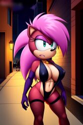 ai_generated ass breasts breasts hips magenta_fur nippels oiled pink_hair sega shiny_skin sonia_the_hedgehog sonic_(series) sonic_the_hedgehog_(series) sonic_underground tagme two_tone_body